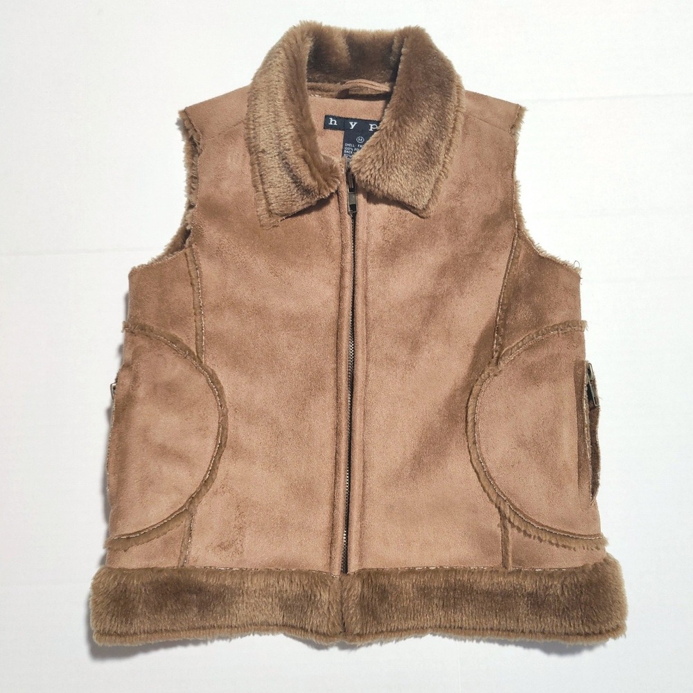 Hype Girls Faux Suede Shearling Vest Brown Medium Y2K Boho Western Zip Up